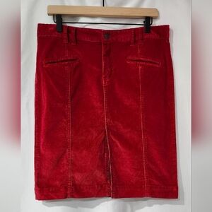 American Eagle Women's Corduroy Skirt Size 10 Cherry Red Stretch Front Slit